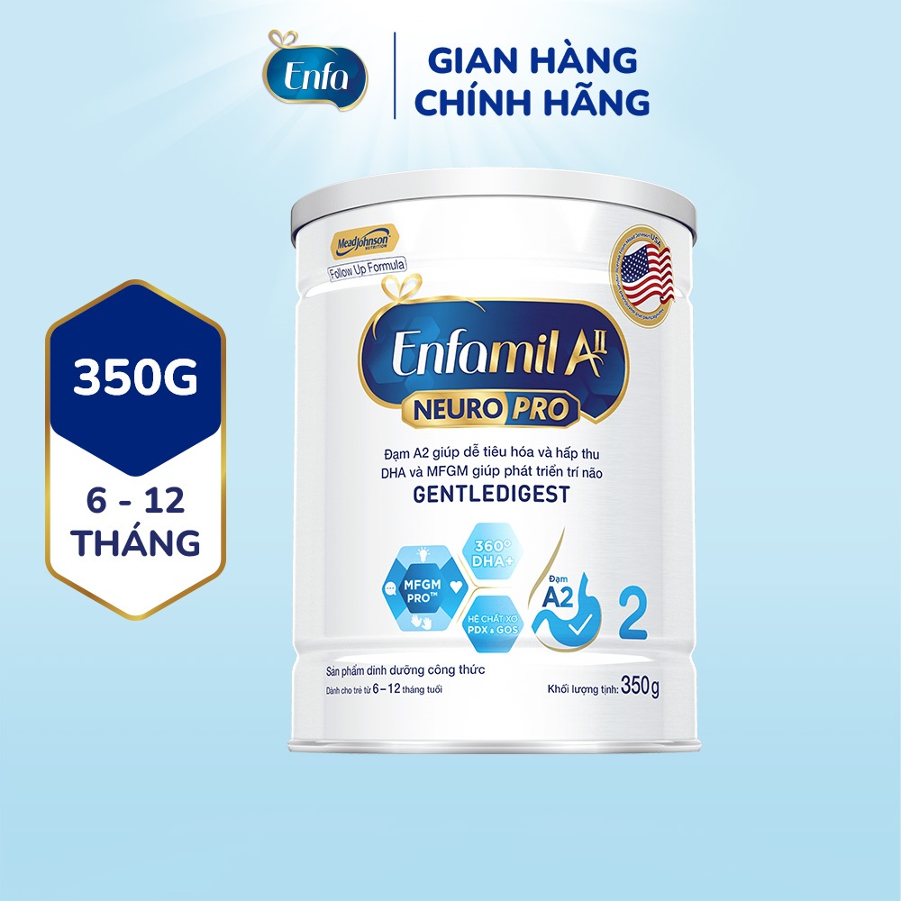 Sữa bột Enfamil A2 Neuropro 2 350g giúp dễ tiêu hóa, hấp thu cho trẻ từ 6-12 tháng tuổi