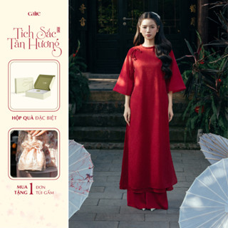   Tích sắc tân hương  Áo dài cổ tết dây cúc tết đồng tâm chất liệu tơ óng mịn mướt thanh lịch thời trang Calie AD035 
