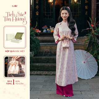   Tích sắc tân hương  Áo dài hồng phối viền cổ tay chất liệu lụa cao cấp mềm mướt thời trang Calie AD057 