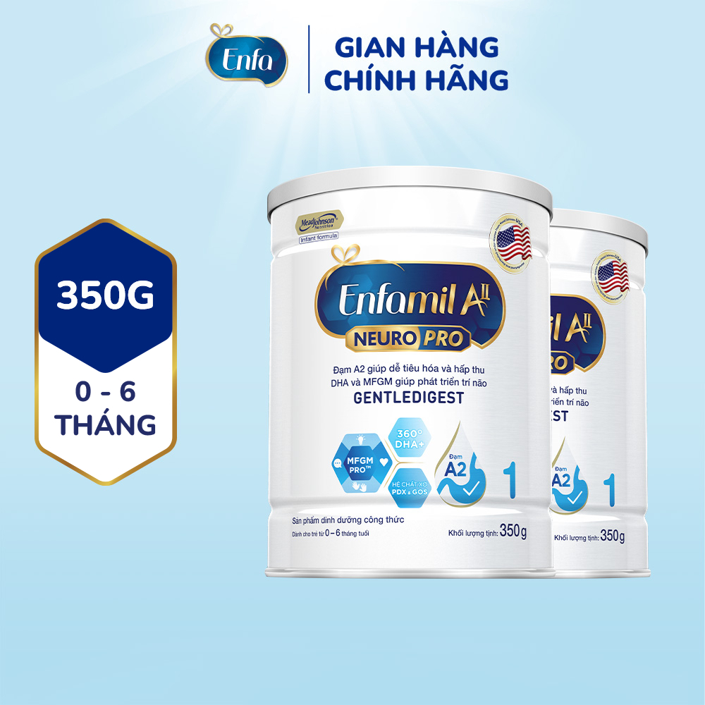 Bộ 2 lon sữa bột Enfamil A2 Neuropro 1 giúp dễ tiêu hóa, hấp thu cho trẻ từ 0-6 tháng tuổi  – 350g/lon
