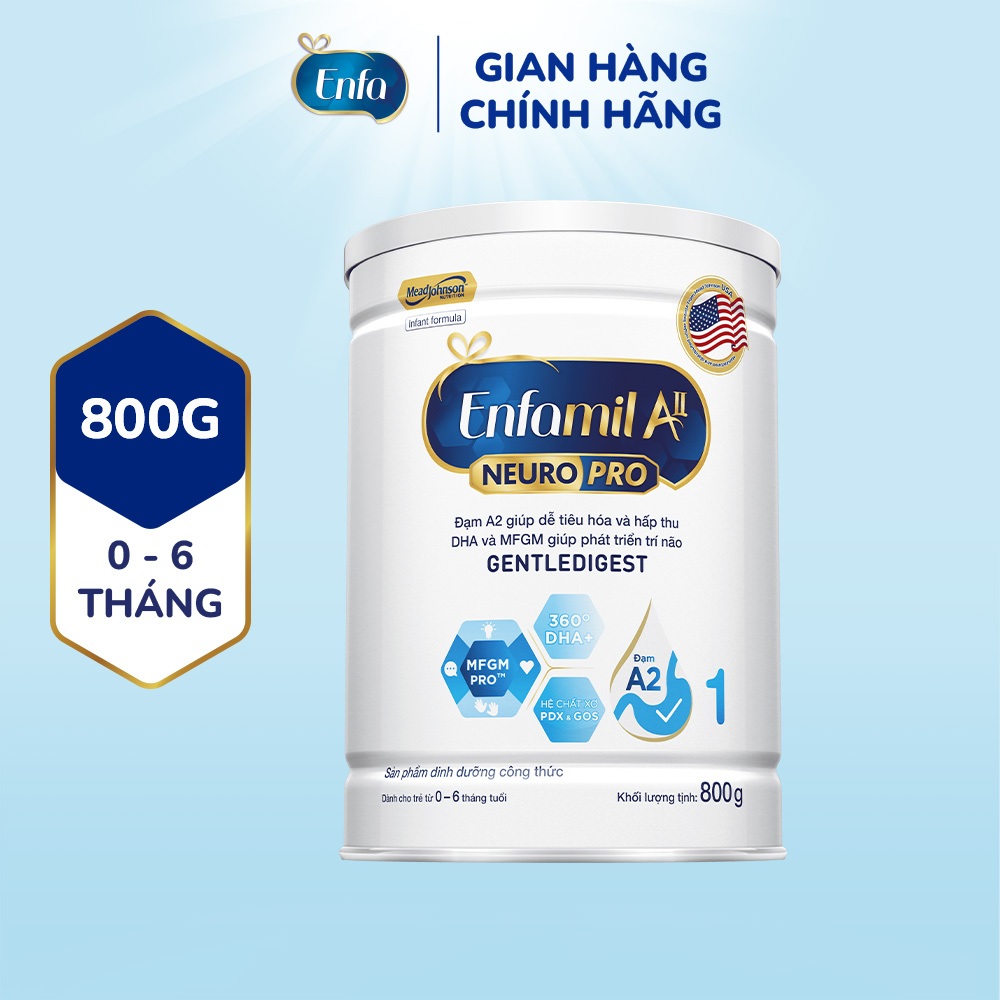 Sữa bột Enfamil A2 Neuropro 1 800g giúp dễ tiêu hóa, hấp thu cho trẻ từ 0-6 tháng tuổi