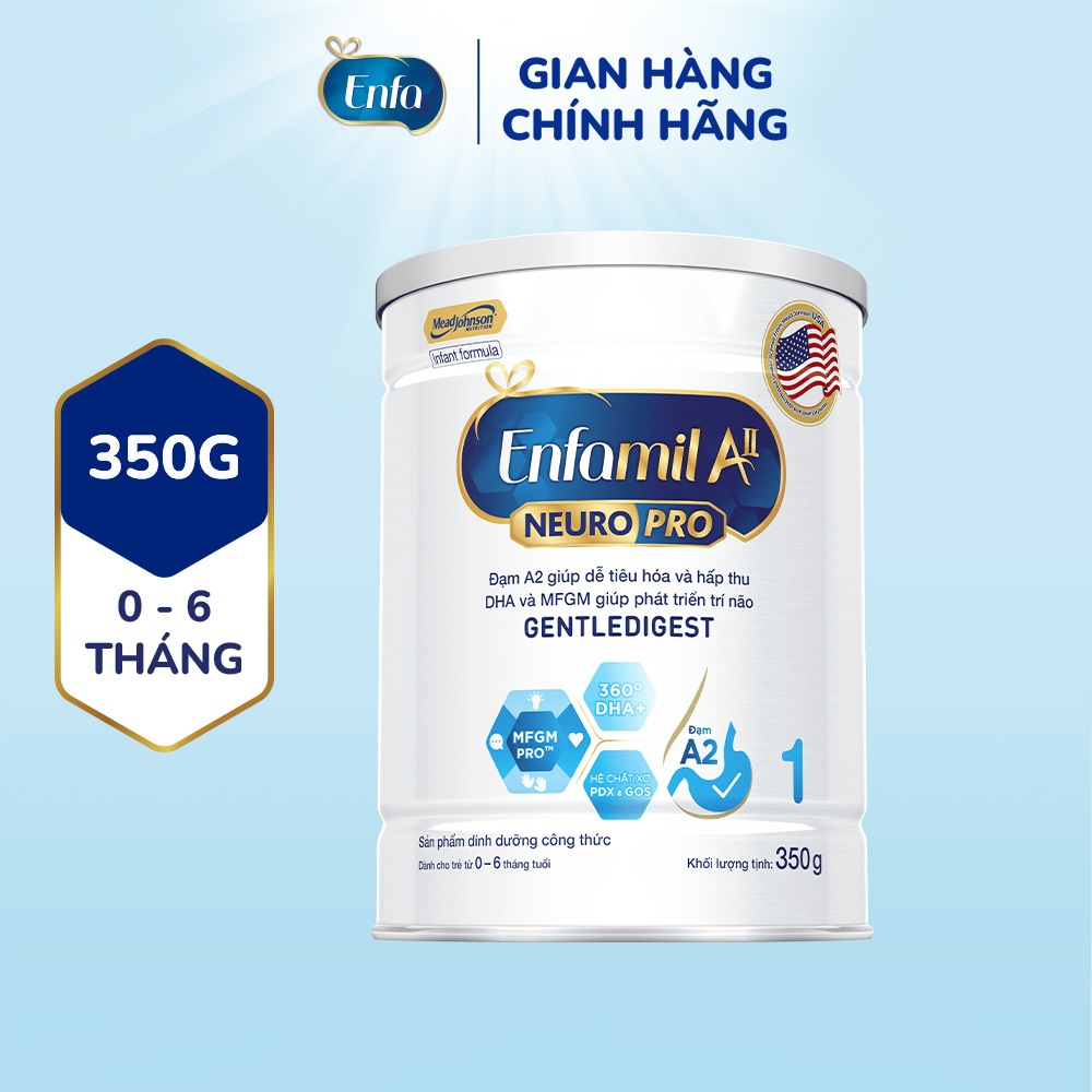 Sữa bột Enfamil A2 Neuropro 1 350g giúp dễ tiêu hóa, hấp thu cho trẻ từ 0 - 6 tháng tuổi