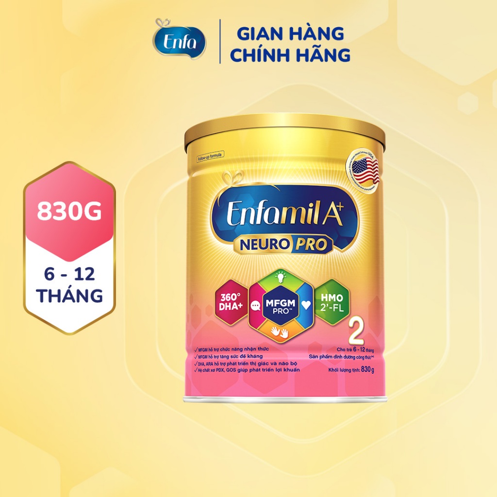 Sữa bột Enfamil A+ Neuropro 2 830g với DHA giúp phát triển não bộ cho trẻ từ 6 –12 tháng tuổi