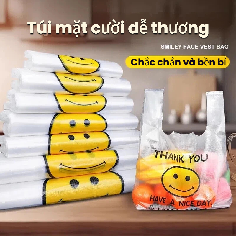 Set 50 túi bóng đựng đồ bán hàng đa năng – loại dày dai, in hình mặt cười hài hước