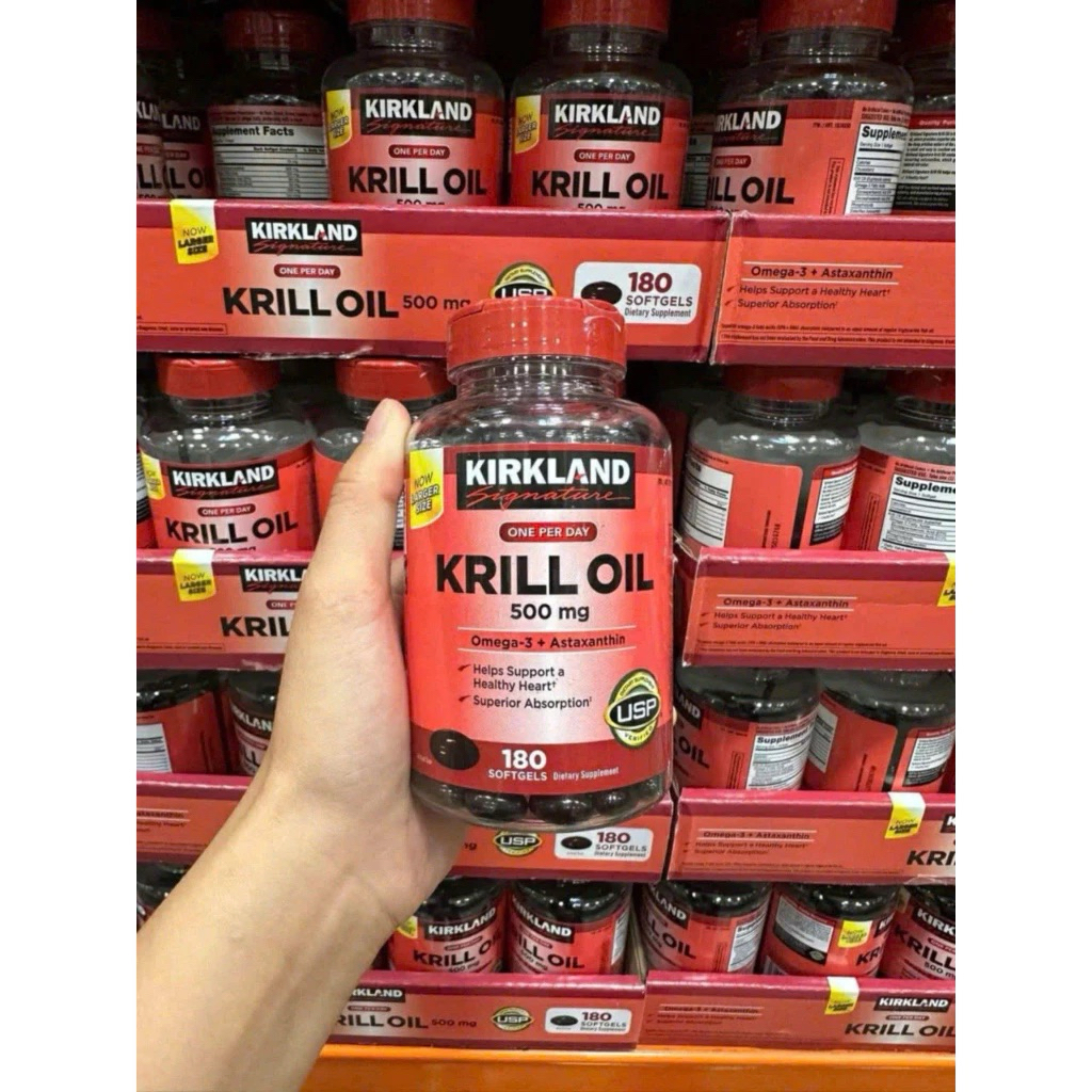 Dầu Nhuyễn Thể Kirkland Krill Oil 500mg 180 Viên Bổ Sung Omega 3 Nguyên Chất Và Astaxanthin Mỹ