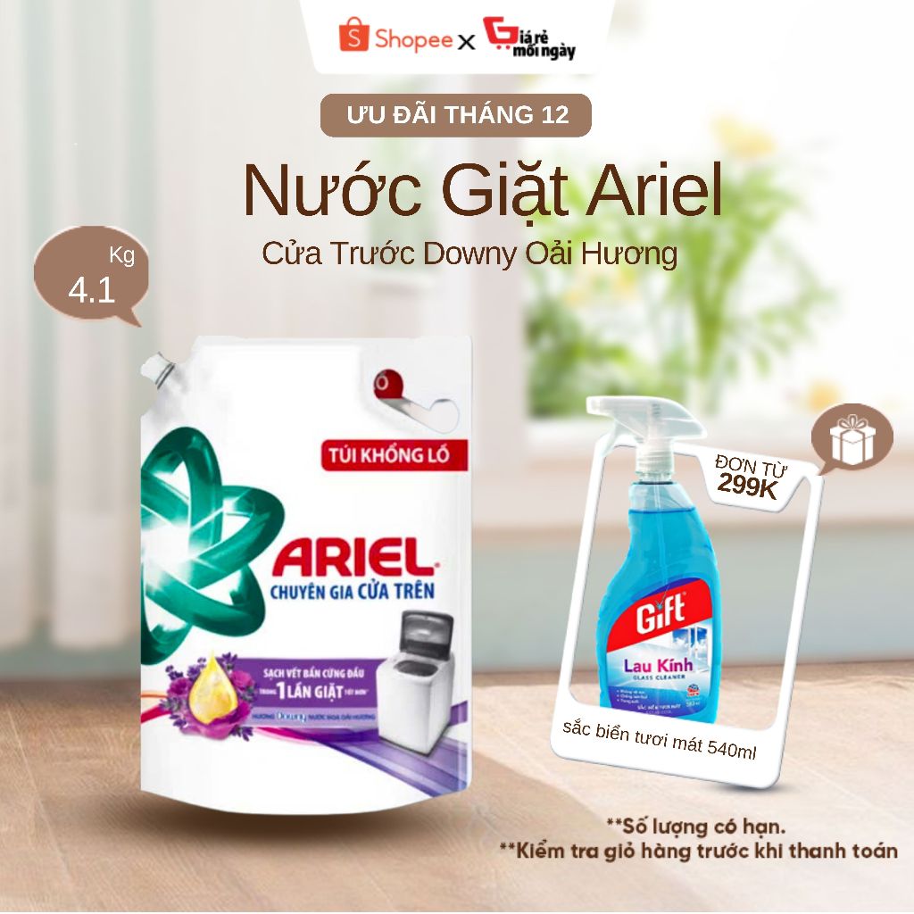 NƯỚC GIẶT ARIEL CỬA TRÊN DOWNY OẢI HƯƠNG 4.1KG/TÚI