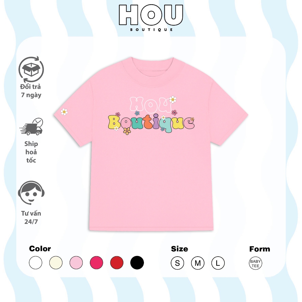 Áo thun nữ BABY TEE 100% Cotton 250gsm HOU Boutique Flower Cổ Tròn Top Women    AT33