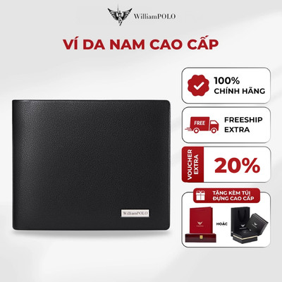 Ví da nam cao cấp WILLIAMPOLO chính hãng, bóp da nam thiết kế đơn giản sang trọng POLO201538