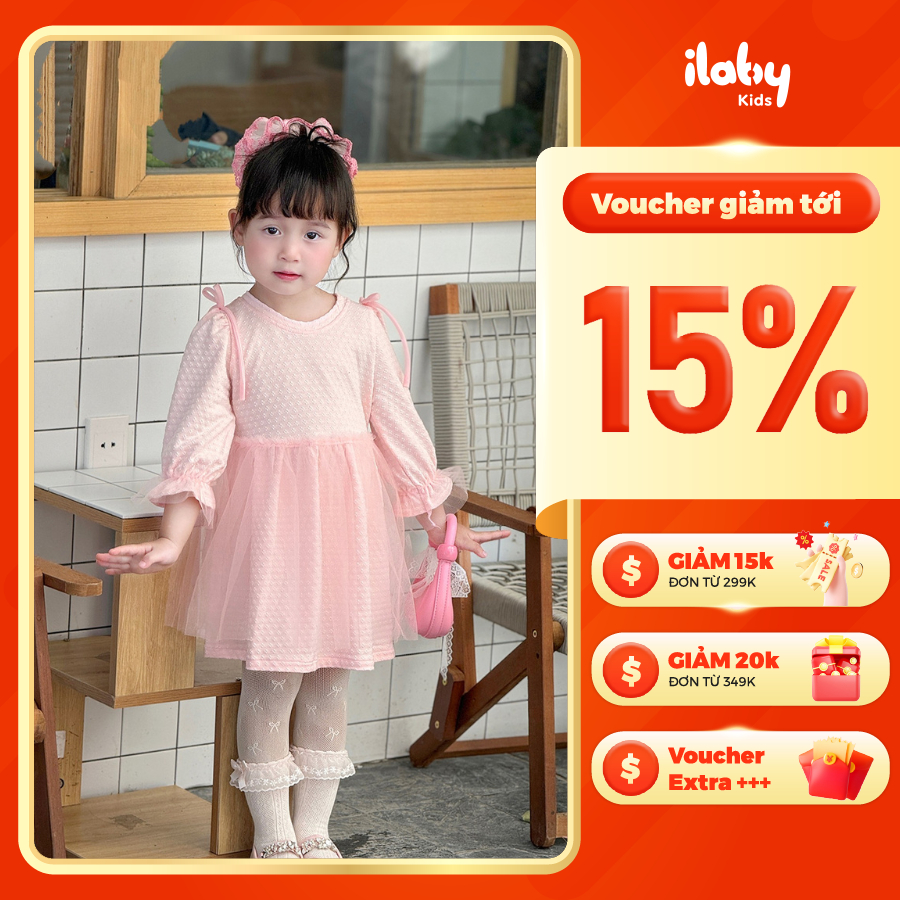 [ILABY HCM] Đầm bé gái dài tay phối voan mềm mại dáng xòe nhẹ công chúa [3347]