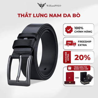  Thắt lưng nam da bò cao cấp dùng khóa gài WILLIAMPOLO  POLO22392 full hộp và túi xách 