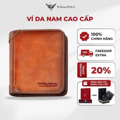 Ví da nam cao cấp WILLIAMPOLO chính hãng kèm hộp và túi thiết kế cổ điển, thanh lịch POLO211560