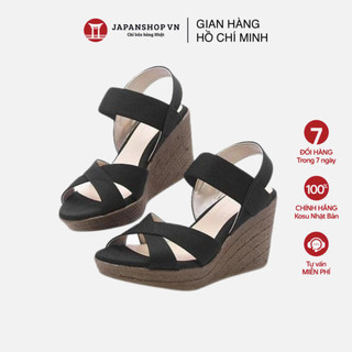  Dép sandal nữ quai chéo đế xuồng 19966 dáng sang siêu nhẹ cao gót 8cm made in Japan Kobe Nhật Bản 
