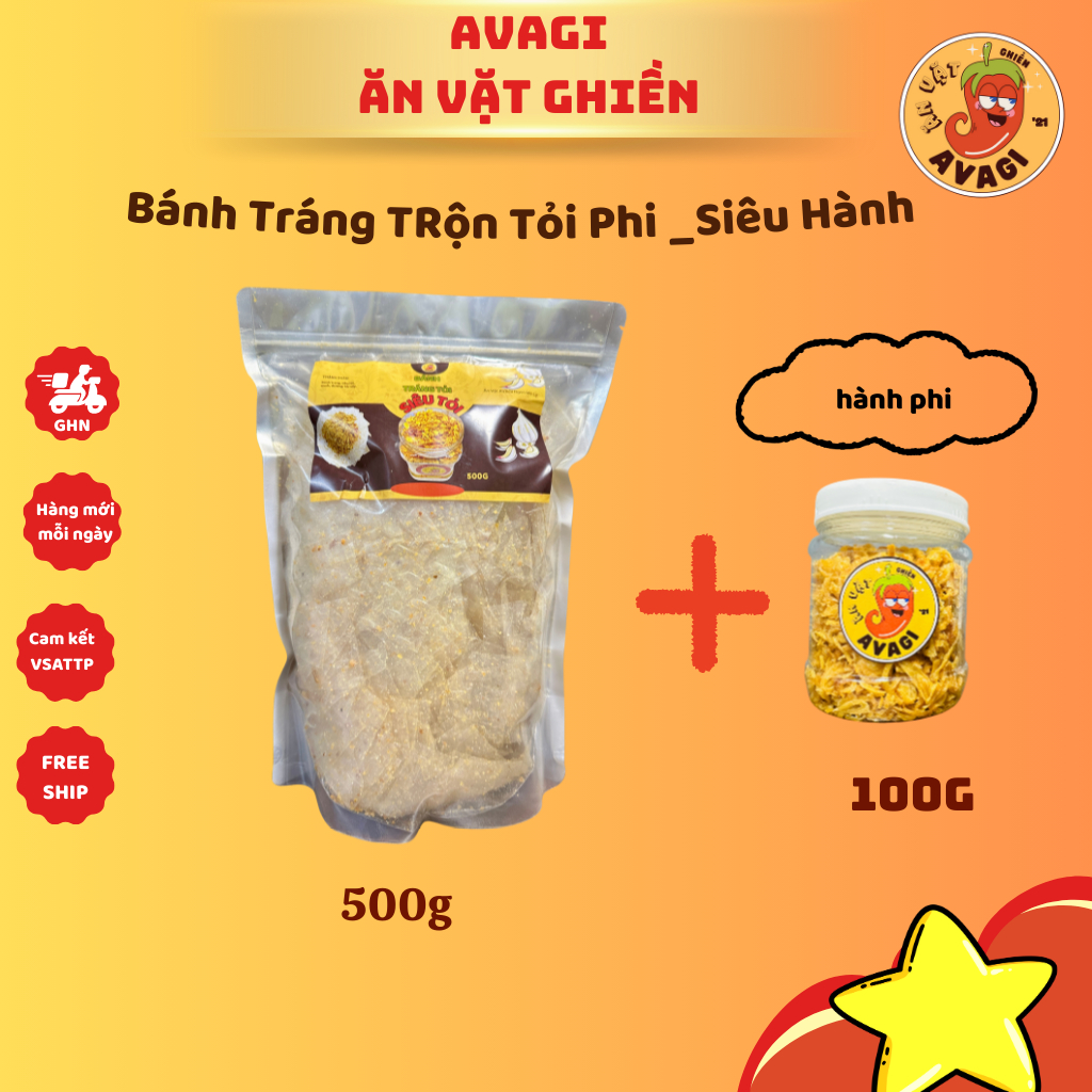 Set Bánh Tráng Muối Siêu Tỏi, Siêu Hành Phi đậm vị thơm ngon nhà Ăn Vặt AVAGI Thức Ăn Nhẹ Khô Food Snack Ăn Vặt