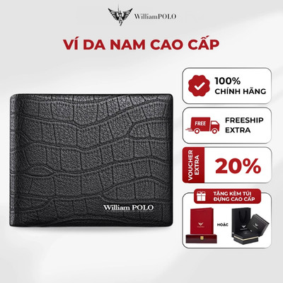 Ví nam da phối vân nổi WILLIAMPOLO chính hãng, bóp nam cao cấp sang trọng phù hợp làm quà tặng POLO181393-N