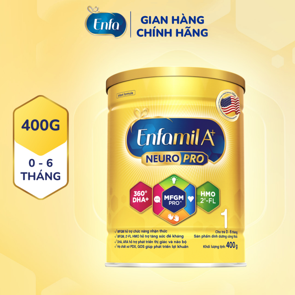 Sữa bột Enfamil A+ Neuropro 1 400g với DHA giúp phát triển não bộ cho trẻ từ 0-6 tháng tuổi