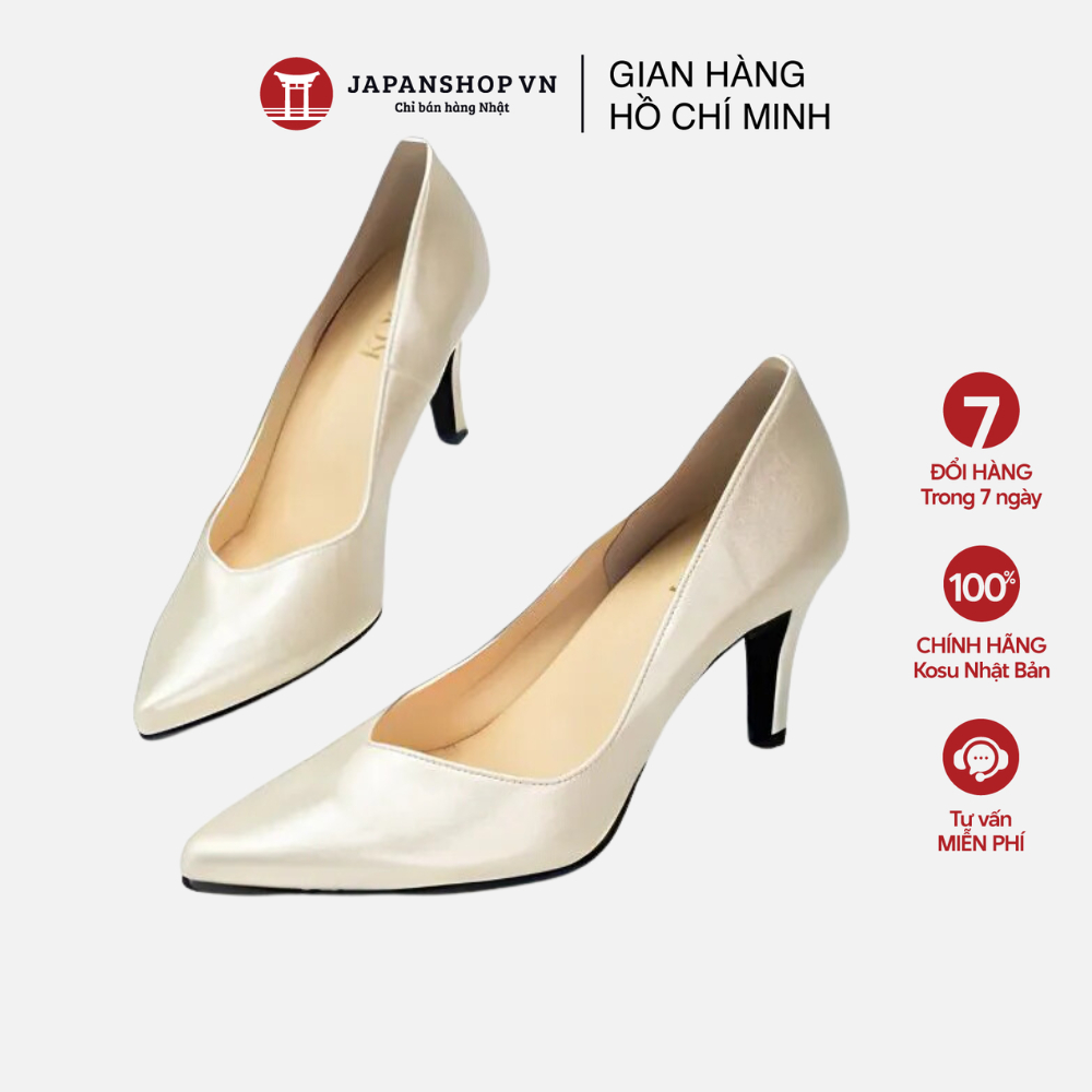 Giày da mũi chữ V Classic, giày cao gót nữ 8cm Kosu 24017 mang nhẹ, mềm, hàng chính hãng Nhật Bản