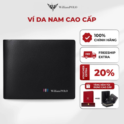 Ví nam cao cấp WILLIAMPOLO chính hãng thiết kế trơn sang trọng, lịch lãm kèm túi và hộp POLO201516