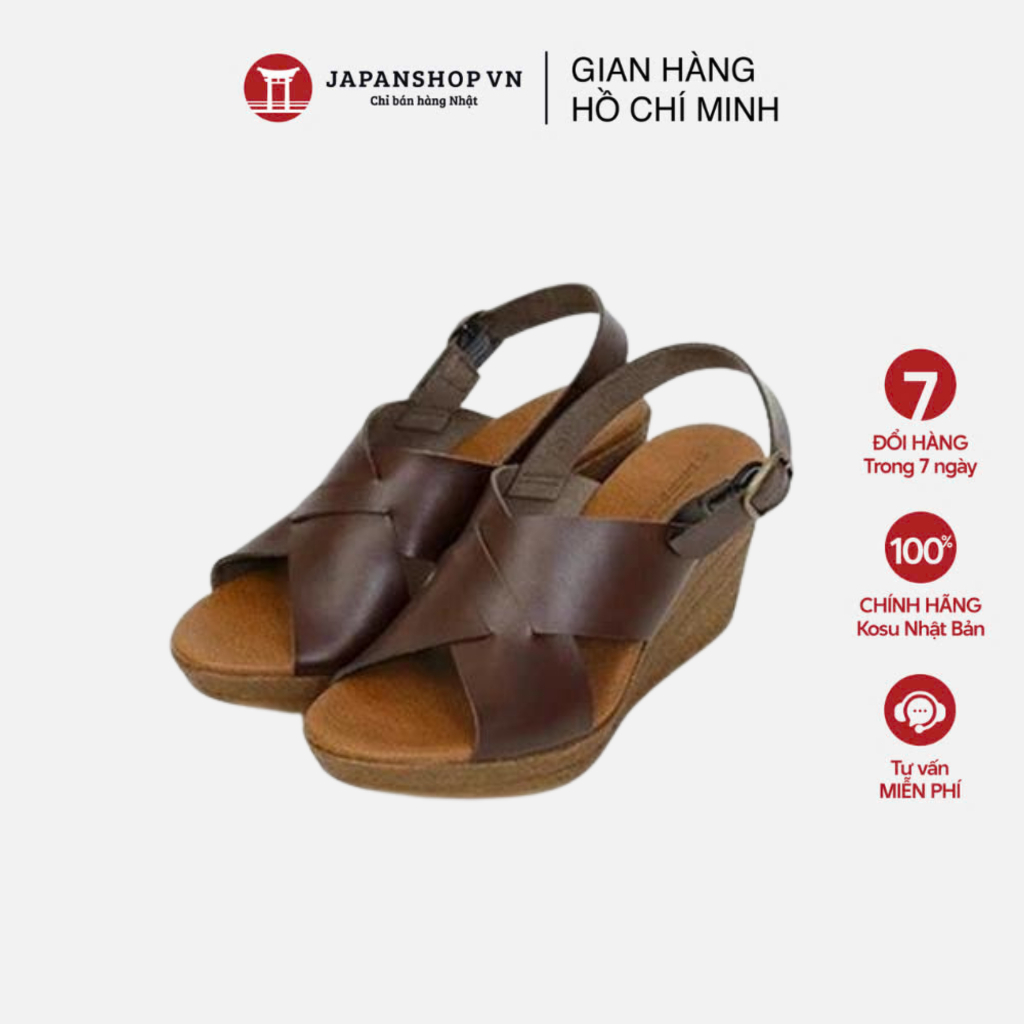 Dép sandal nữ đế xuồng cao 8cm KOSU 22978, xăng đan siêu nhẹ chống trơn trượt made in Japan