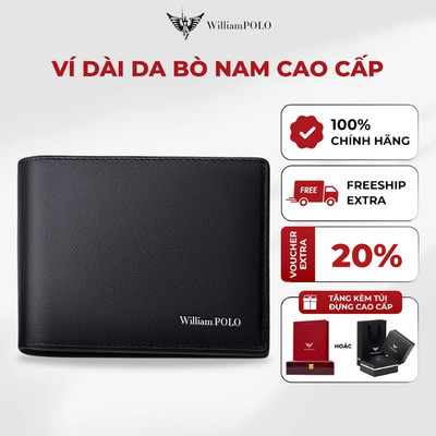 Ví da nam thiết kế đơn giản WILLIAMPOLO chính hãng, logo in nổi sang trọng kèm hộp và túi POLO211545