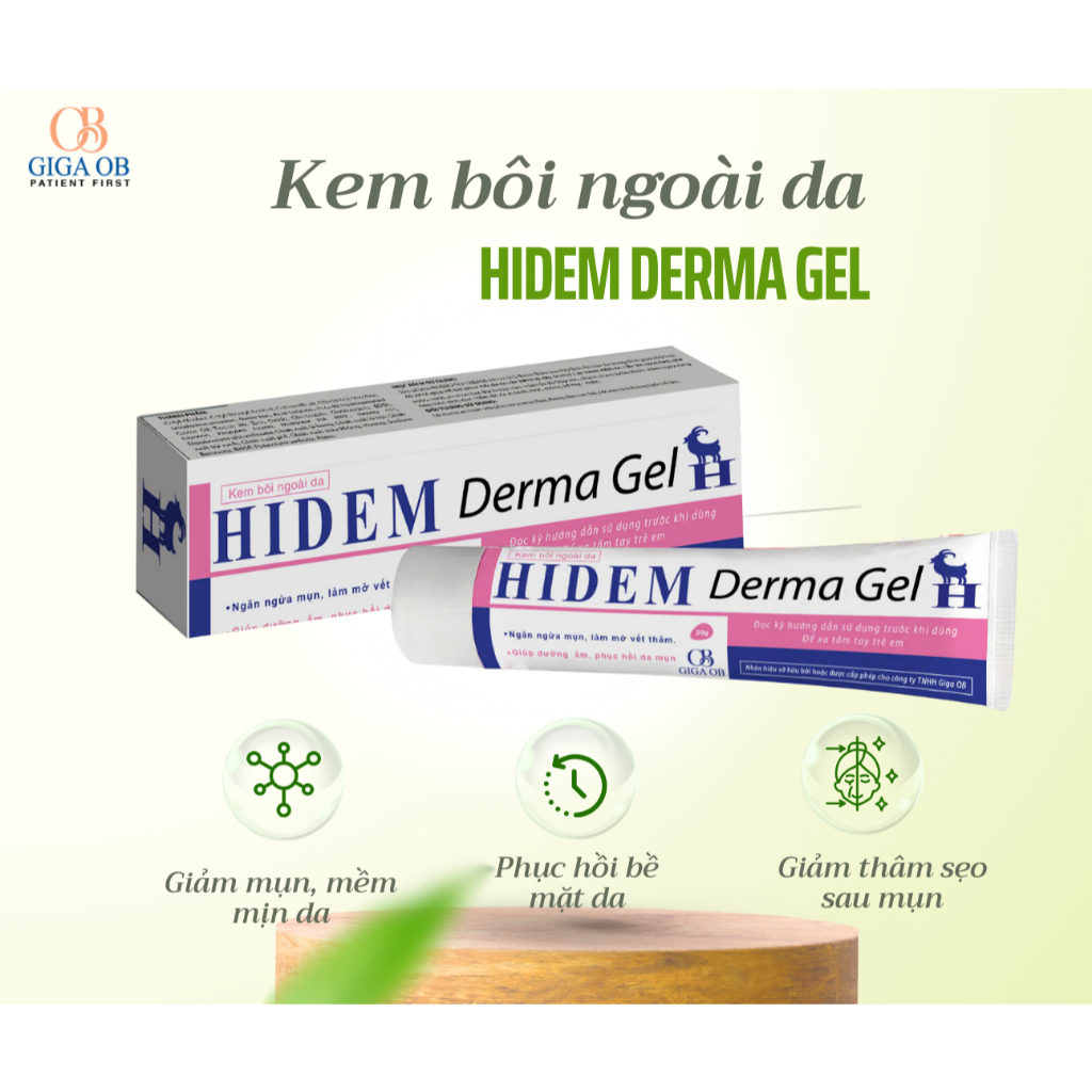 Kem bôi Hidem Derma Gel Giúp Giảm Mụn Trứng Cá, Ngừa Thâm, Mờ Sẹo, Da Dầu Mụn_Giga OB