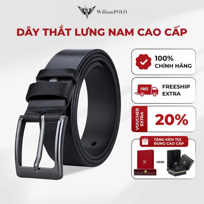 Thắt lưng nam khóa gài cao cấp WILLIAMPOLO chính hãng, dây nịt nam da kèm hộp và túi
