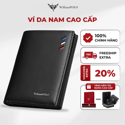 Ví da nam cao cấp WILLIAMPOLO chính hãng bóp nam thiết kế sang trọng, phong cách lịch lãm kèm hộp và túi POLO181368-A