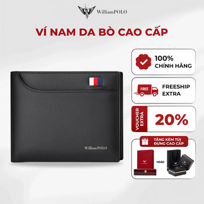 Ví da nam cao cấp WILLIAMPOLO chính hãng nhiều ngăn tiện lợi đường may tỉ mỉ kèm hộp và túi POLO181342