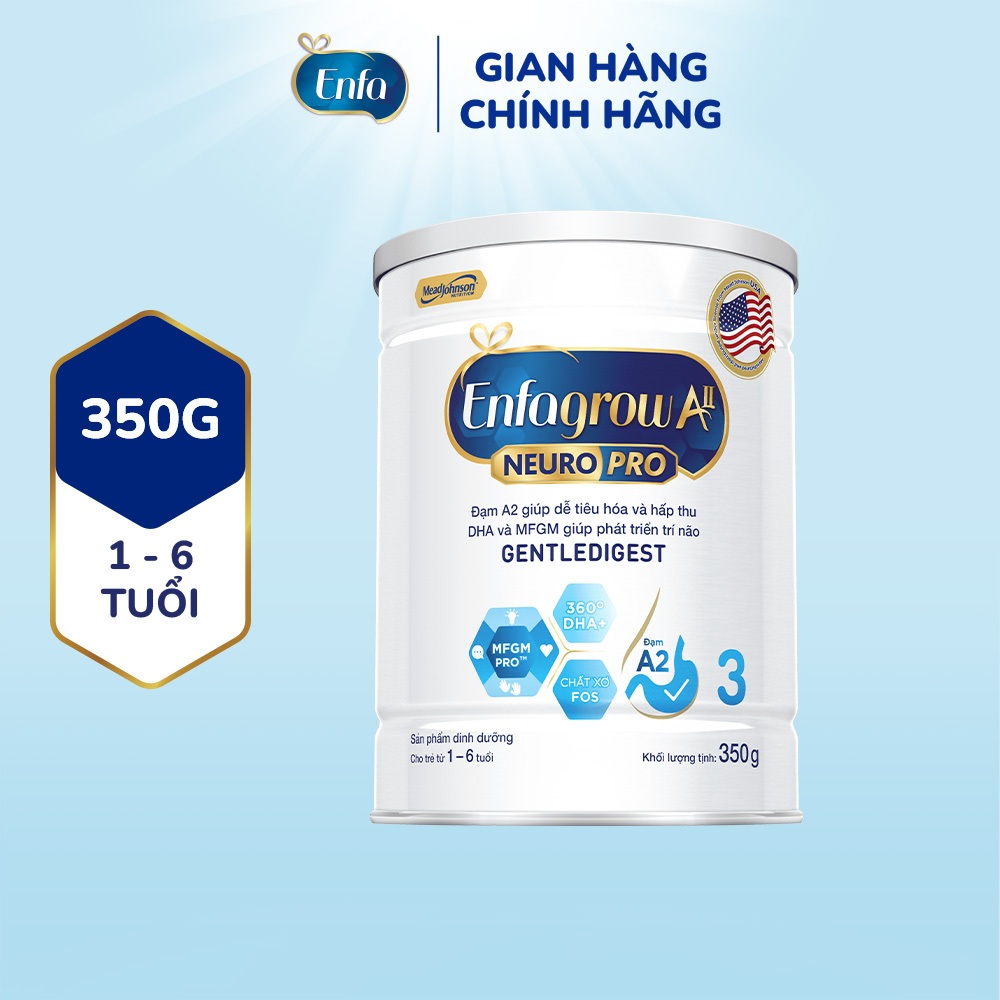 Sữa bột Enfagrow A2 Neuropro 3 350g giúp dễ tiêu hóa, hấp thu cho trẻ từ 1-6 tuổi