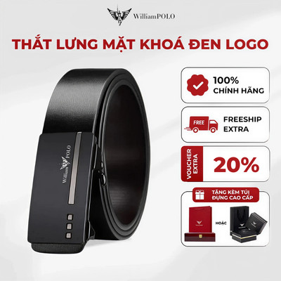 Thắt lưng nam mặt đen đường kẻ cách điệu WILLIAMPOLO chính hãng, dây nịt nam da kèm hộp và túi
