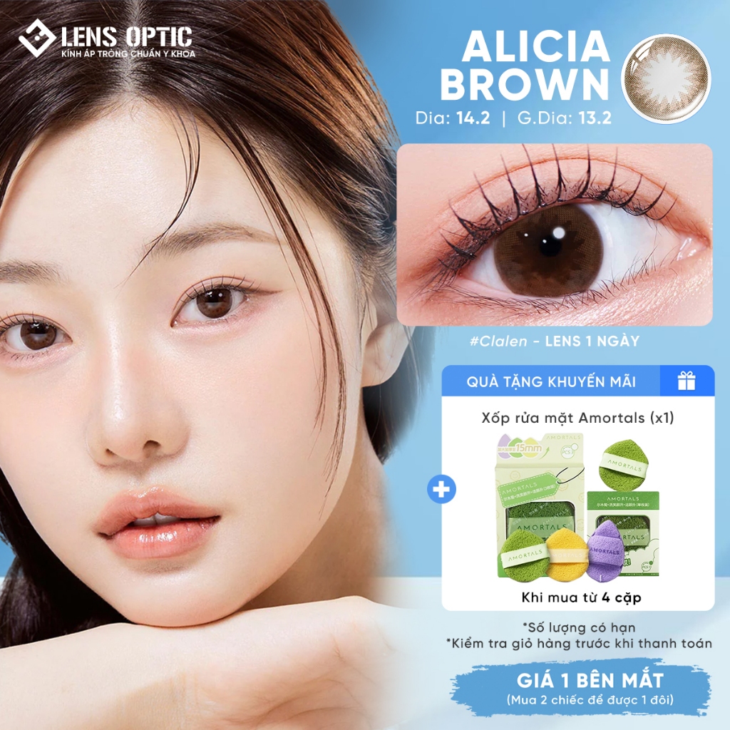 Kính Áp Tròng Clalen Iris 1 Ngày Màu Alicia Brown – Lens Màu Nâu Có Độ Cận