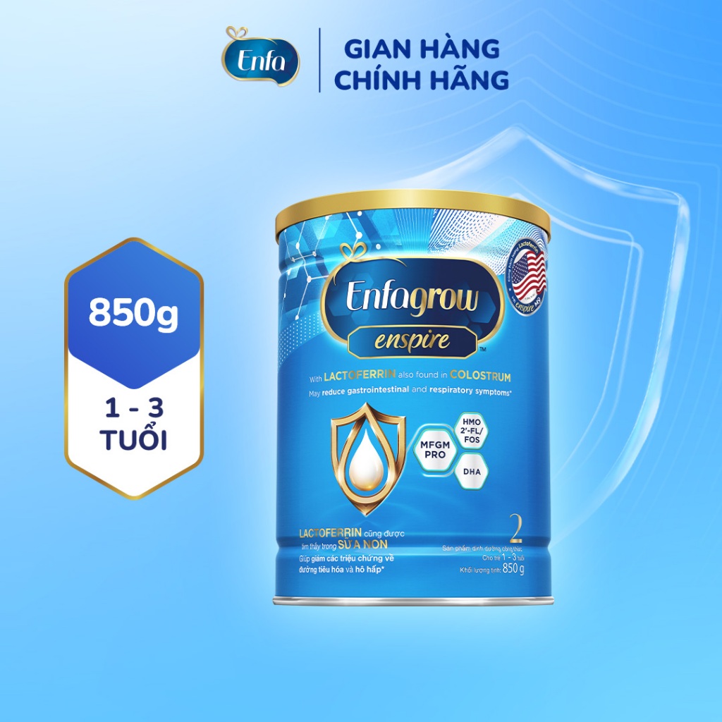 Sữa bột Enfagrow Enspire 2 850g hỗ trợ đề kháng với Lactoferrin dành cho trẻ từ 1-3 tuổi