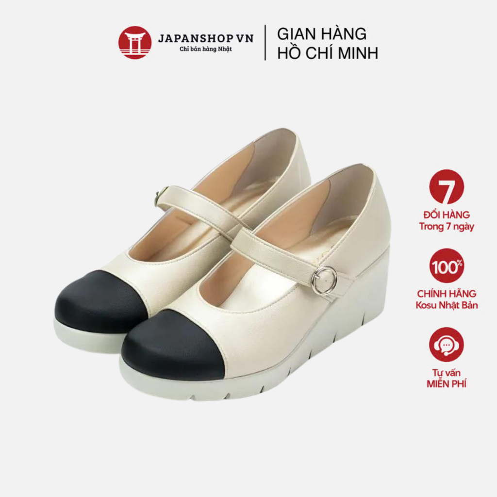 Giày da nữ Mary Jane 5,5cm Kosu 24009, Giày búp bê đế xuồng siêu êm, siêu nhẹ không thấm nước chính 