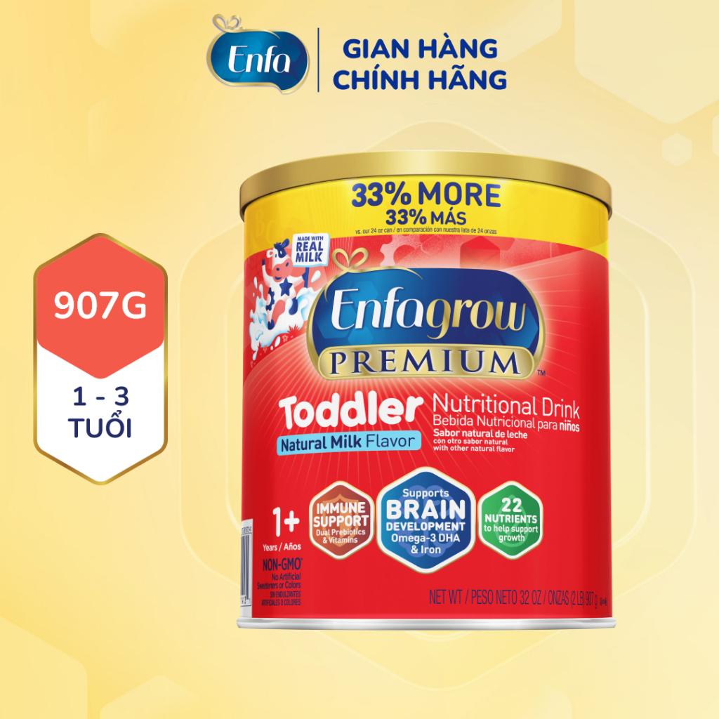 Sữa bột Enfagrow Premium Toddler 907g hỗ trợ phát triển toàn diện cho trẻ từ 1-3 tuổi