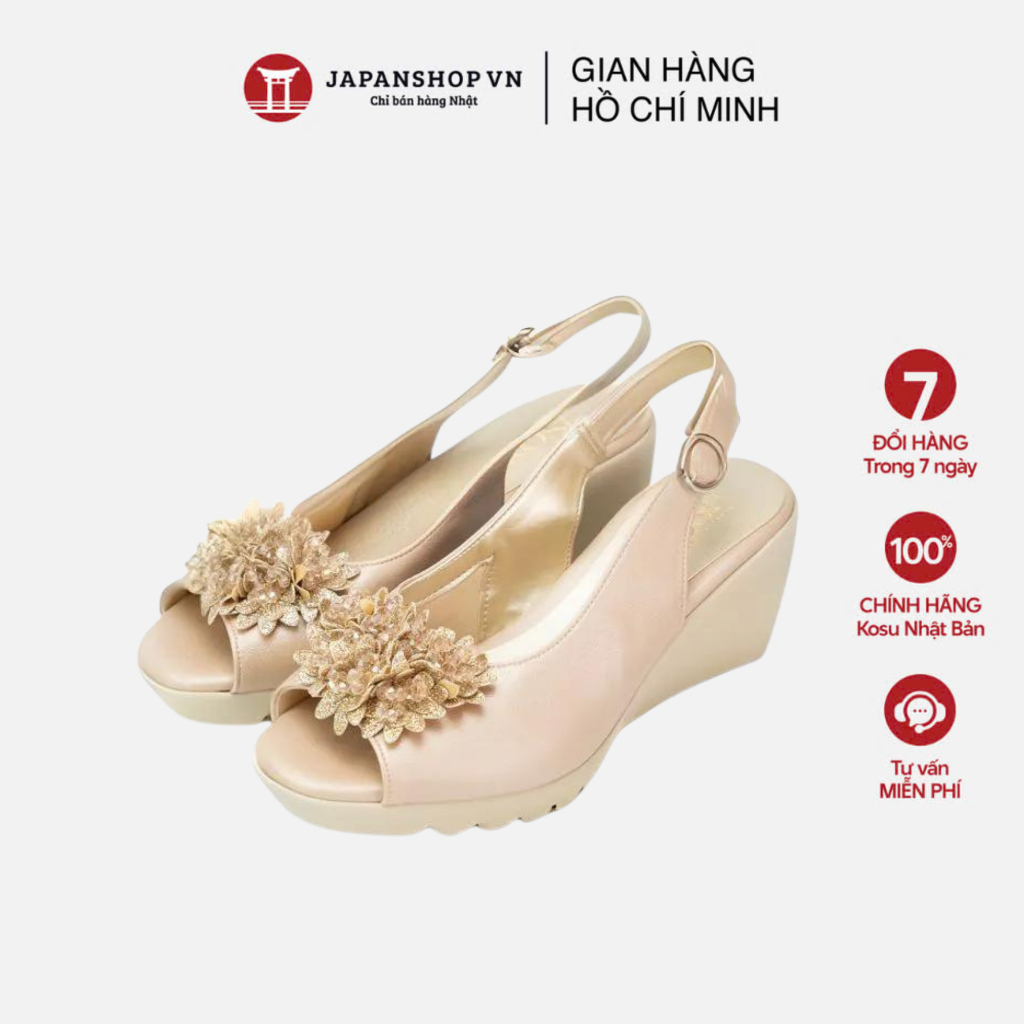 Dép Sandal đế xuồng hoa cúc 8cm KOSU 24012, xăng đan nữ hở mũi siêu nhẹ,chống thấm nước, trơn trượt 