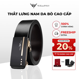 [Chính hãng] Thắt lưng Williampolo da bò dành cho nam mặt khóa đen vàng sang trọng POLO20209