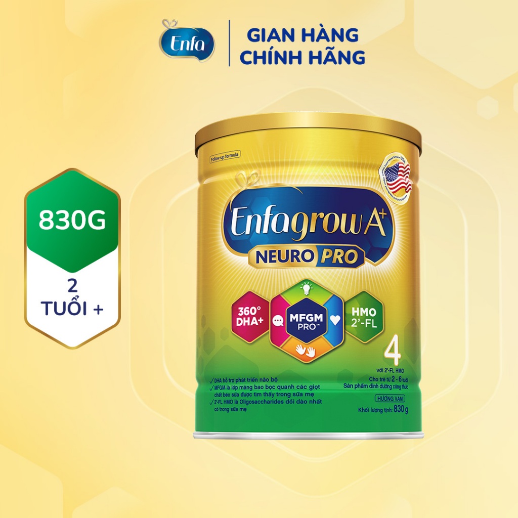 [Quà tặng Enfa] Sữa bột Enfagrow A+ Neuropro 4 - FL HMO Vị Nhạt Dễ Uống - 830g