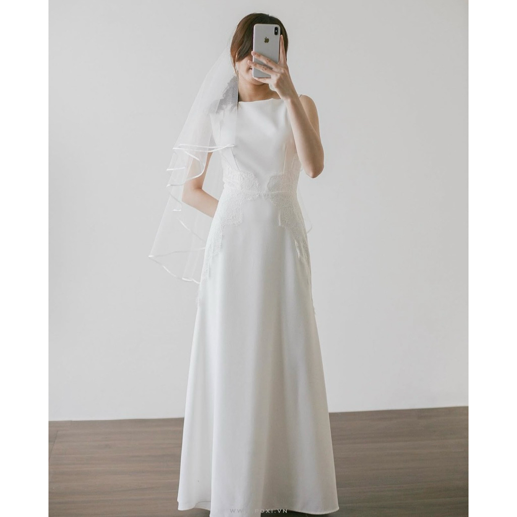 Đầm prom/cô dâu dạ hội trắng dài thanh lịch tiệc trang trọng brand POXI bridal like jennie