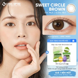  Lens màu 1 ngày Lensgraphy Sweetcircle Brown Kính áp tròng cận Hàn Quốc giãn tròng 14.2 dùng 1 lần 