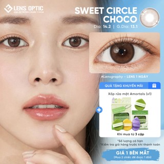  Lens cận 1 ngày Lensgraphy màu Sweet Circle Choco Kính áp tròng màu Hàn Quốc giãn tròng 14.2 