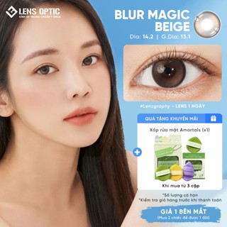  Lens 1 ngày Lensgraphy màu Blurmagic Beige lens mắt cận Hàn Quốc giãn tròng 14.2 - Lens Optic 