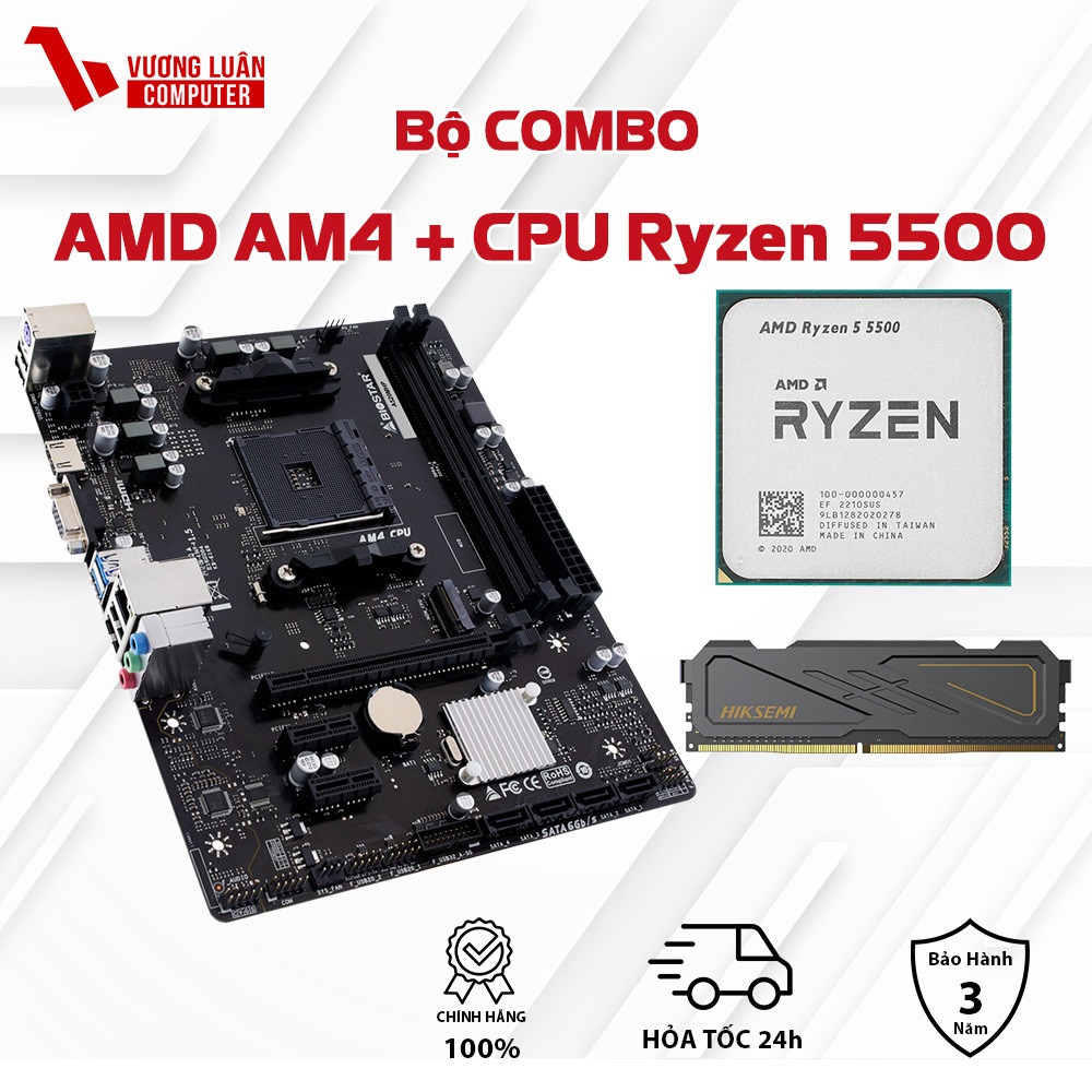 Bộ combo AMD AM4 A520M - Ryzen 5 5500 - Ram 16GB Lắp sẵn