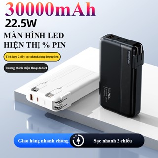Sạc Dự Phòng 30000mAh Sạc Nhanh 22.5W/PD20 Tích Hợp 2 Dây Sạc Nhanh Đầu Cắm AC Màn Hình hiện thị pin