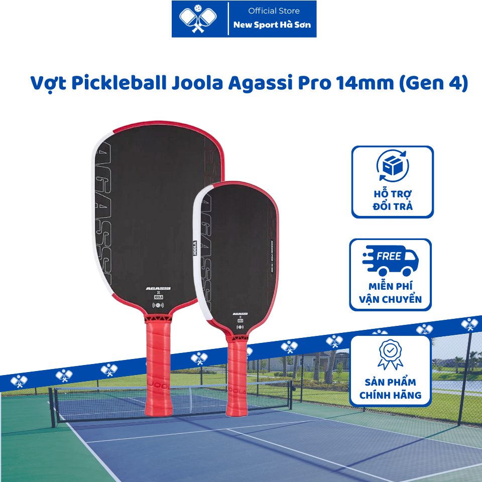 Vợt pickleball Joola Gen 4 Agassi Pro 14mm bề mặt carbon giúp tăng độ ổn định và kiểm soát bóng tốt