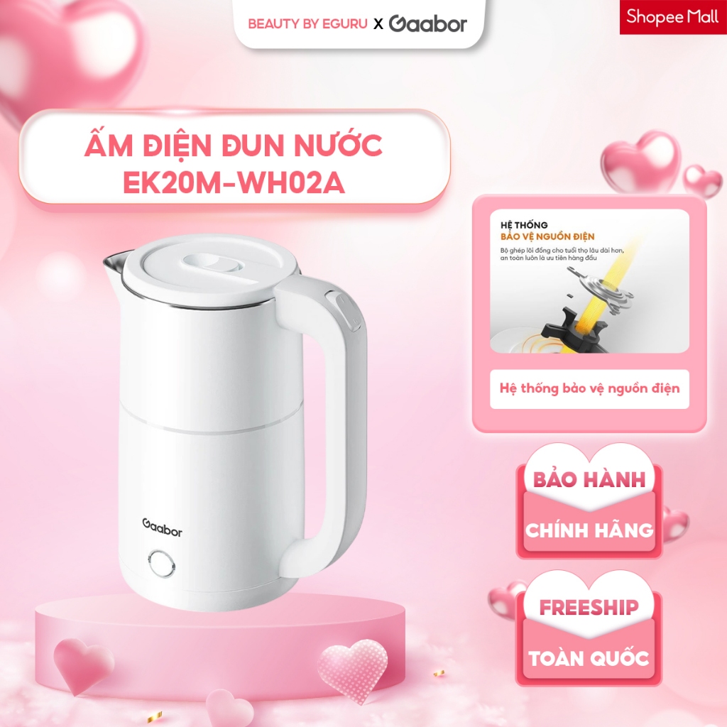 Bình Đun Siêu Tốc Gaabor EK20M-WH02A - 2 Lít - 1500W - Bảo Hành Chính Hãng 12 Tháng