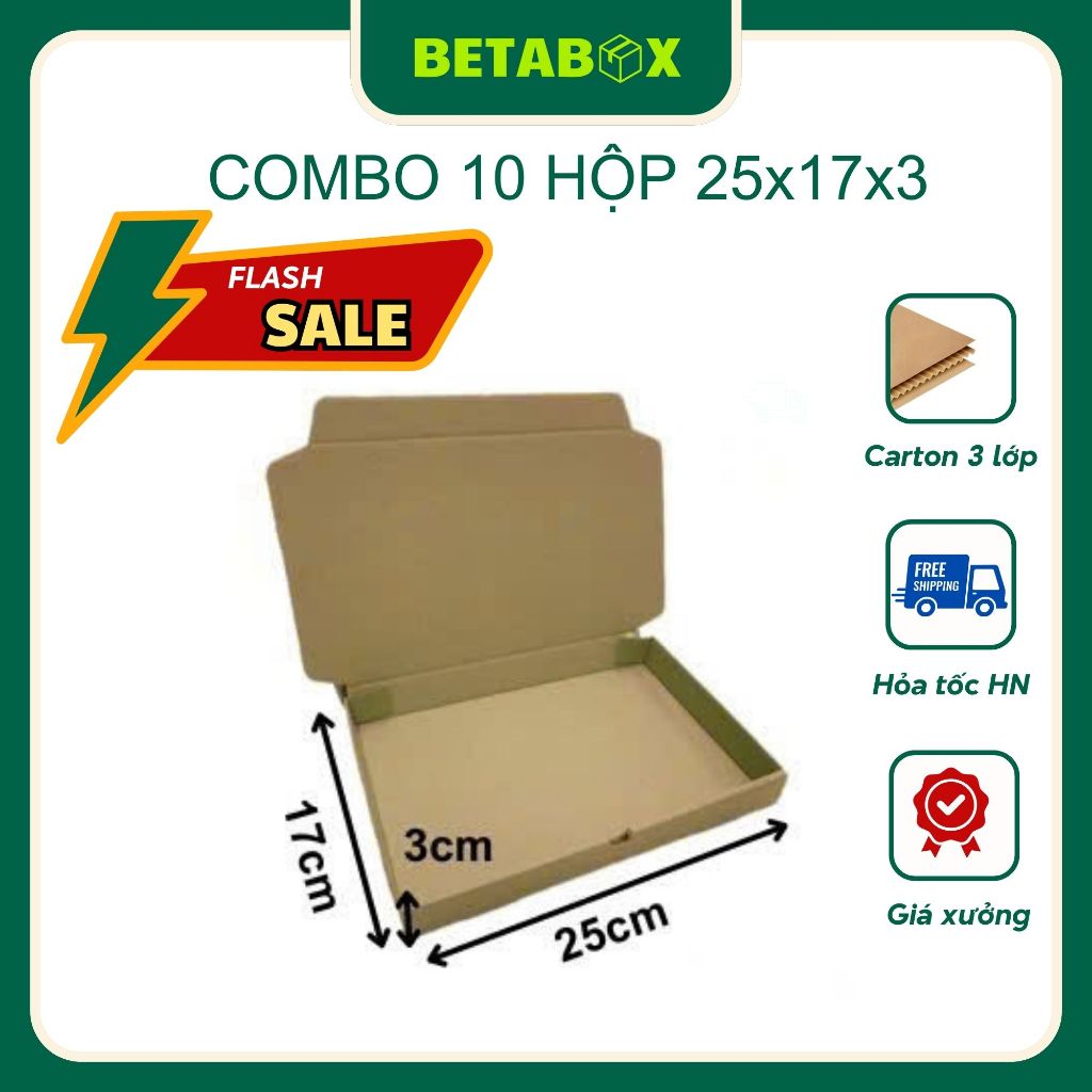 25x17x3 Combo 10 Hộp NẮP GÀI Đóng Hàng Giá Xưởng - BETABOX