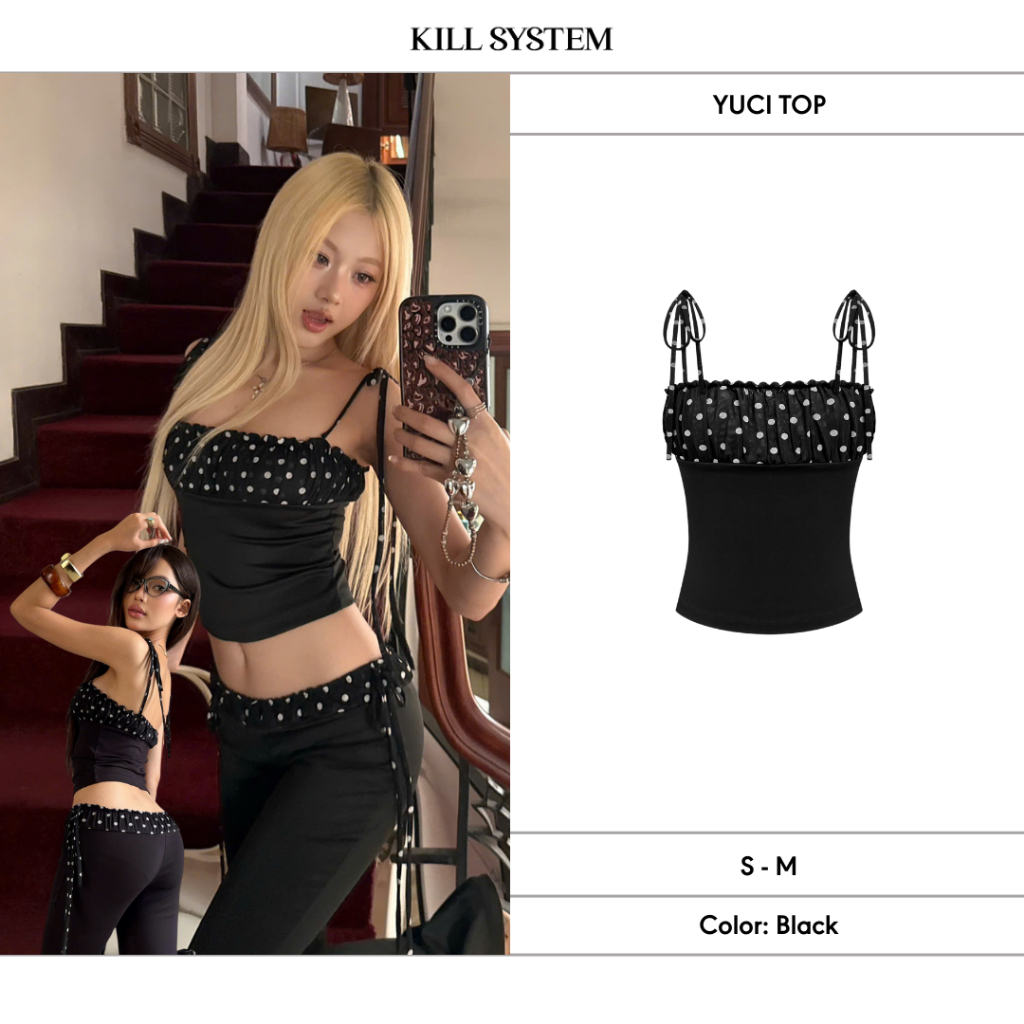 Áo 2 dây chấm bi ôm body tôn dáng YUCI - 𝐊𝐈𝐋𝐋 𝐒𝐘𝐒𝐓𝐄𝐌 | BigBuy360 - bigbuy360.vn