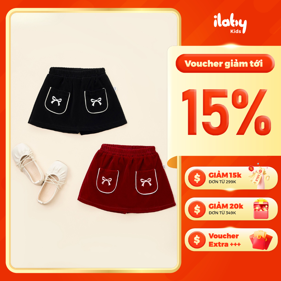 [ILABY HCM] Chân váy bé gái phối túi nơ chất liệu nhung mịn đứng form mềm mại [3366]
