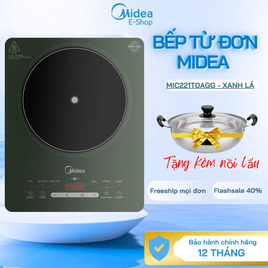 Bếp Từ Đơn Midea MIC221T0AGG | Màu Xanh Lục, 2200W, Có Sôi Liu Riu, Bếp Điện Từ Midea Chính Hãng