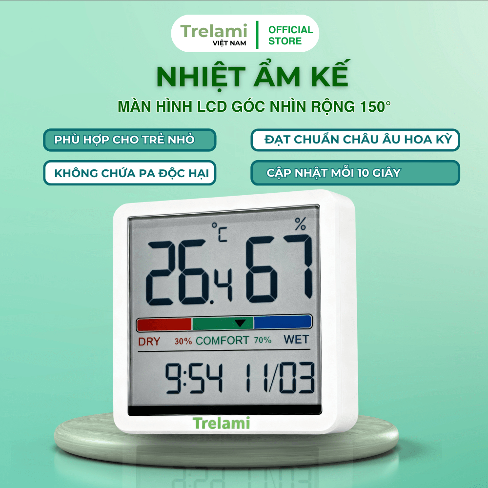 Nhiệt ẩm kế phòng bé Trelami NK5253 – Giúp mẹ đo và kiểm soát độ ẩm & nhiệt độ, bé dễ chịu và ngủ ng