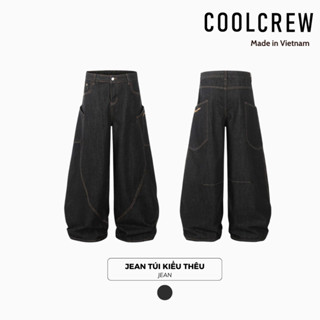  Quần Jean Dài Ống Rộng Túi Kiểu Thêu COOLCREW Unisex Nam Nữ 
